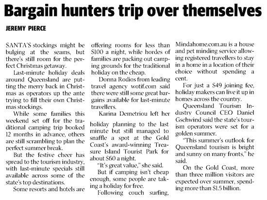 Mindahome is mentioned in a house sitting article in the Sydney Morning Herald