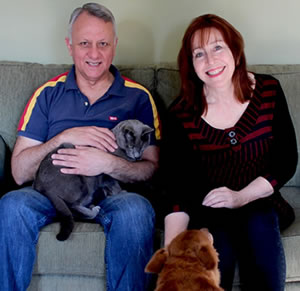 Sue and Mel with their pets